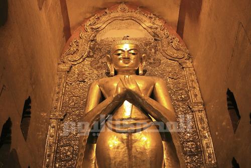 A gilded statue of Buddha in Bagan