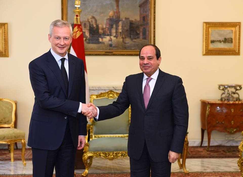 Egyptian President Abdel Fattah al-Sisi and France's Finance Minister Bruno Le Maire