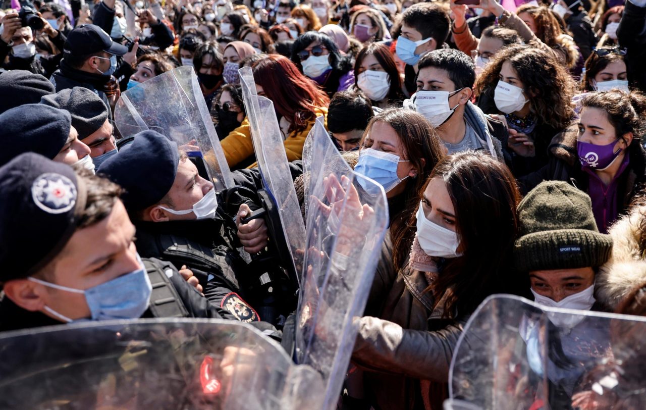 Turkish women protest over Erdogan&rsquo;s decision to exit domestic violence treaty