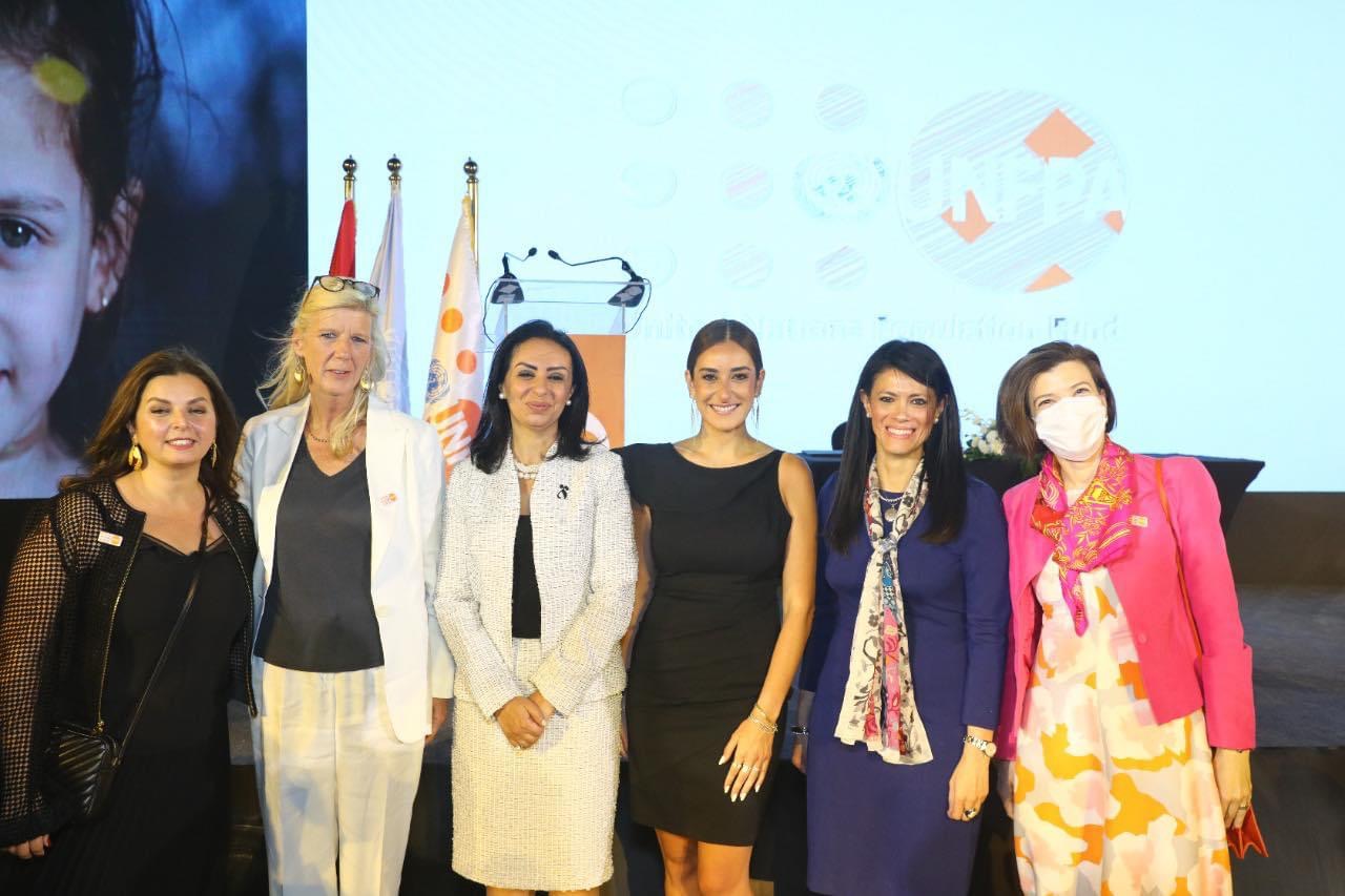 Actress Amina Khalil with Rania Al-Mashat and President of the National Council for Women in Egypt Maya Morsi