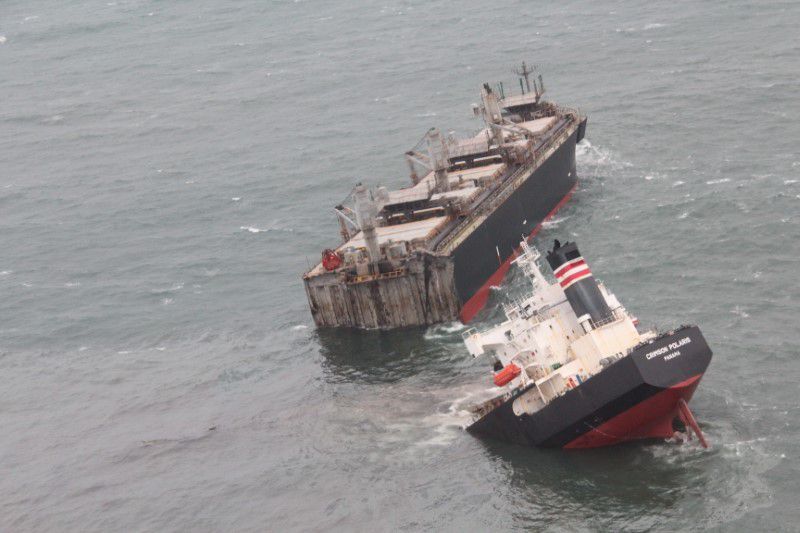 Ship sailing under Panama flag runs aground in northern Japan, splits in two