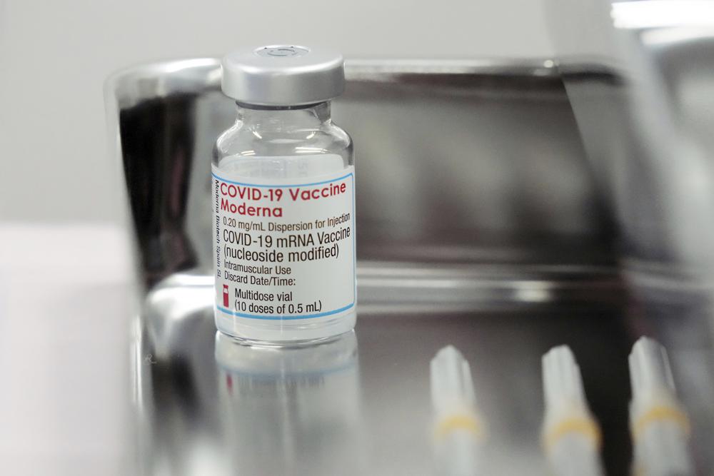 FILE - This June 14, 2021, file photo shows a Moderna COVID-19 vaccine ...