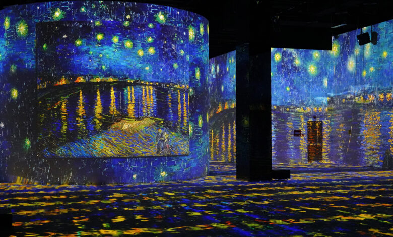 Starry Night Over the Rhône by artist Vincent van Gogh displayed at Dubai's Infinity Des Lumières