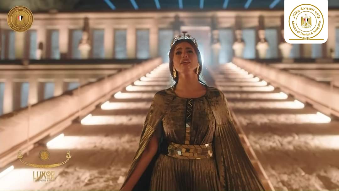 Egyptian singer performs during the opening ceremony for the restored Avenue of the Sphinxes or Road of the Rams, a 3,000-year-old avenue that connects Luxor Temple with Karnak Temple, in Luxor, Egypt, November 25, 2021. 