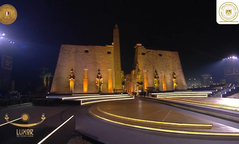 the opening ceremony for the restored Avenue of the Sphinxes or Road of the Rams, a 3,000-year-old avenue that connects Luxor Temple with Karnak Temple, in Luxor, Egypt