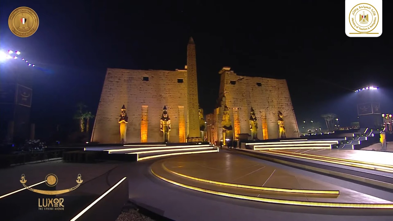 the opening ceremony for the restored Avenue of the Sphinxes or Road of the Rams, a 3,000-year-old avenue that connects Luxor Temple with Karnak Temple, in Luxor, Egypt