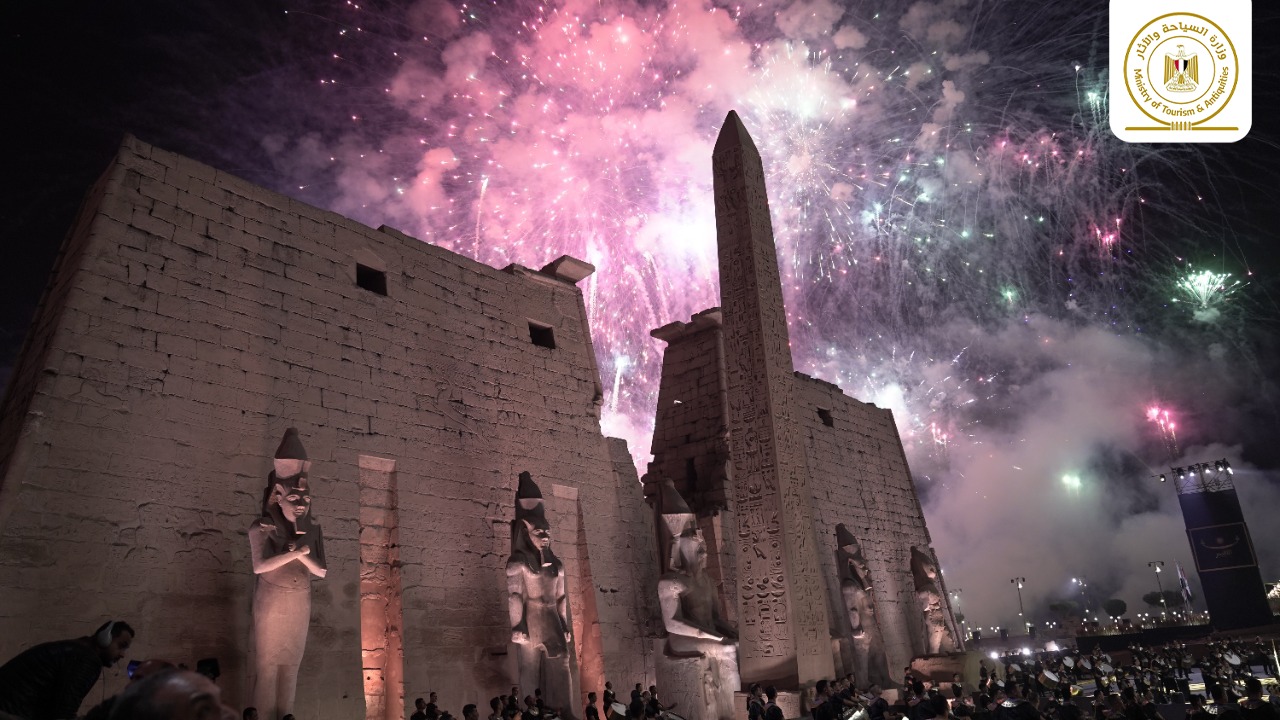 Fireworks explode during the opening ceremony for the restored Avenue of the Sphinxes or Road of the Rams, a 3,000-year-old avenue that connects Luxor Temple with Karnak Temple, in Luxor, Egypt