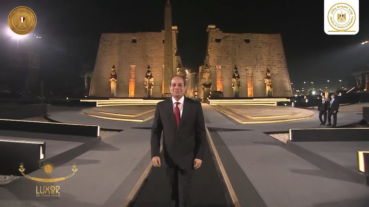 Egyptian President Abdel Fattah al-Sisi during the opening ceremony of for the restored Avenue of the Sphinxes or Road of the Rams, a 3,000-year-old avenue that connects Luxor Temple with Karnak Temple, in Luxor, Egypt, November 25, 2021.