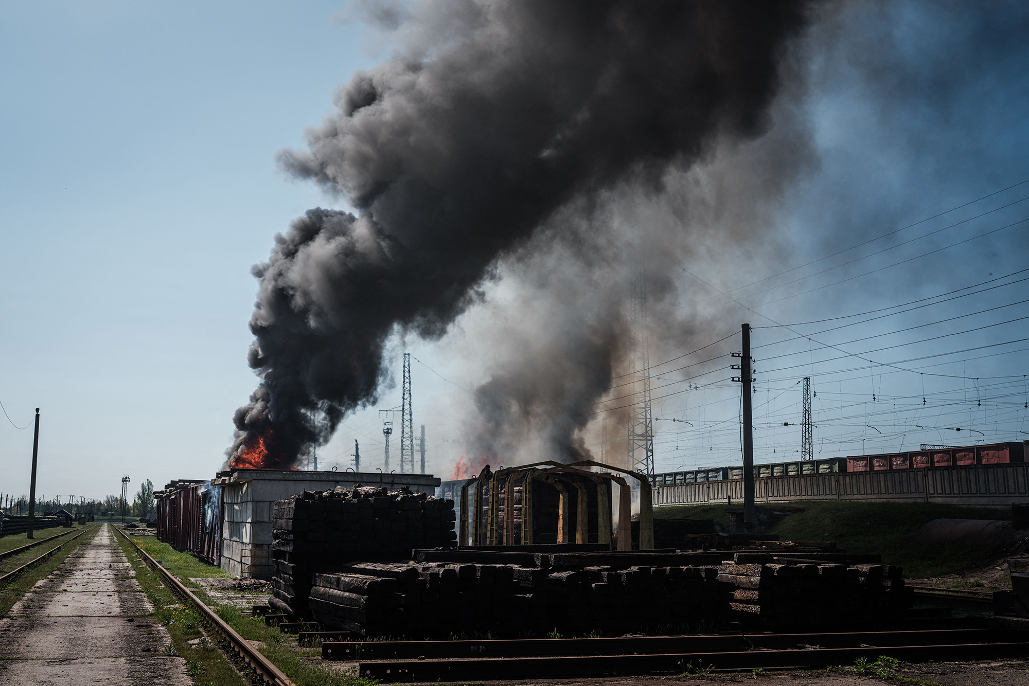 Fuel depot on fire in the Russian-held Donetsk region of Ukraine