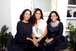 Azza Fahmy with her two daughters Fatma and Amina Ghaly