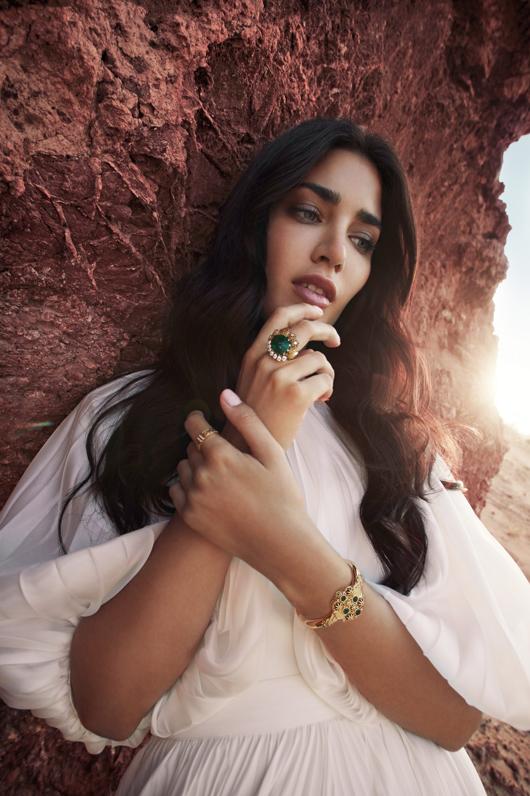 Azza Fahmy's collection - Enchantment-Ottoman-Bangle-Emerald-Blossom-Ring--scaled