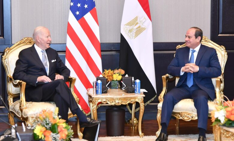 Egypt's President Abdel Fattah al-Sisi meets with US President Joe Biden at COP27 in Sharm El-Sheikh, Egypt.