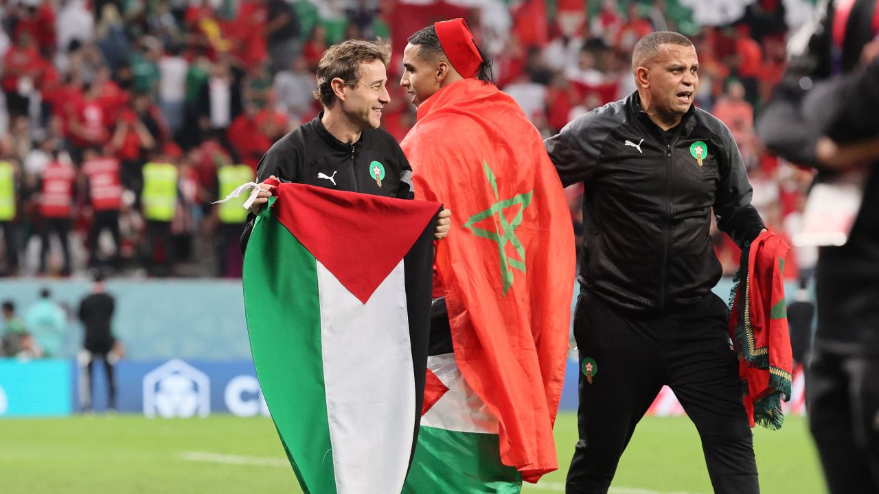 Palestinian flag waved on pitch as Morocco celebrates historic World Cup win