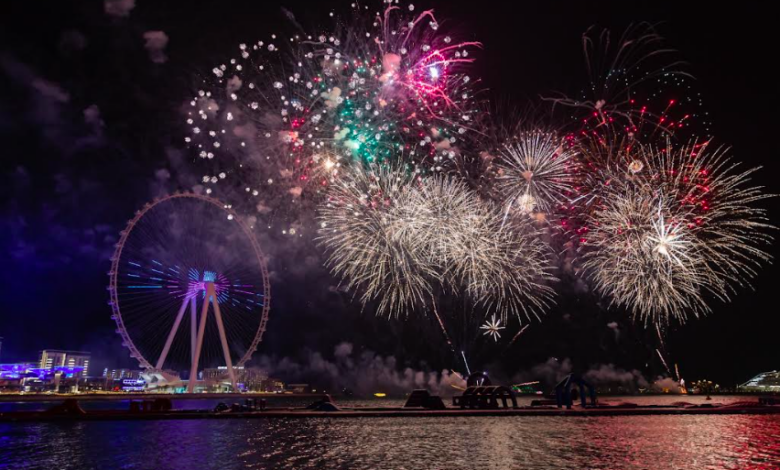 Fireworks show Bluewaters and The Beach, JBR in Dubai, UAE.