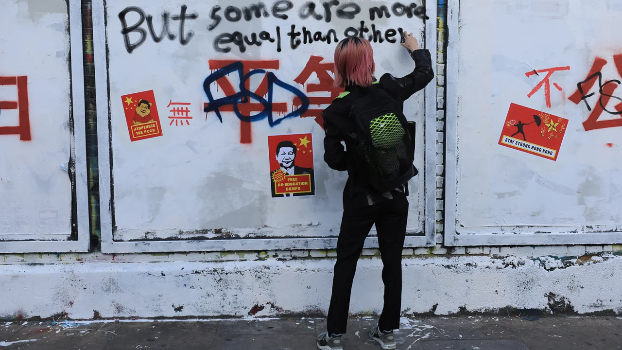 Chinese propaganda slogans turn London street art wall into a protest site against Beijing - Vimarsana News