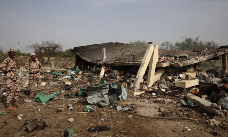 A general view of a collapsed building at the scene following a fire at a ammunition depot in N'Djamena on June 19, 2024. Joris Bolomey/AFP/Getty Images