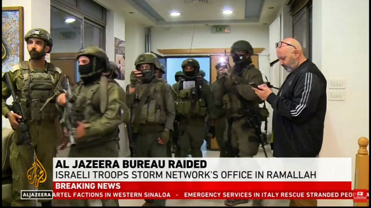 Al Jazeera broadcasts footage of Israeli military raiding Ramallah office