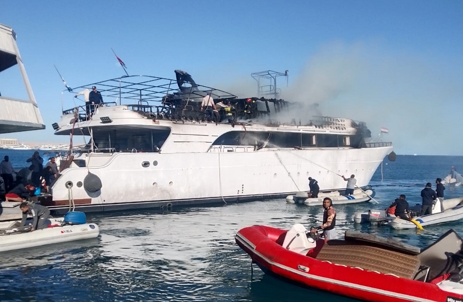 Tourist boat catches fire near beach in Hurghada Tourist boat catches fire near beach in Hurghada