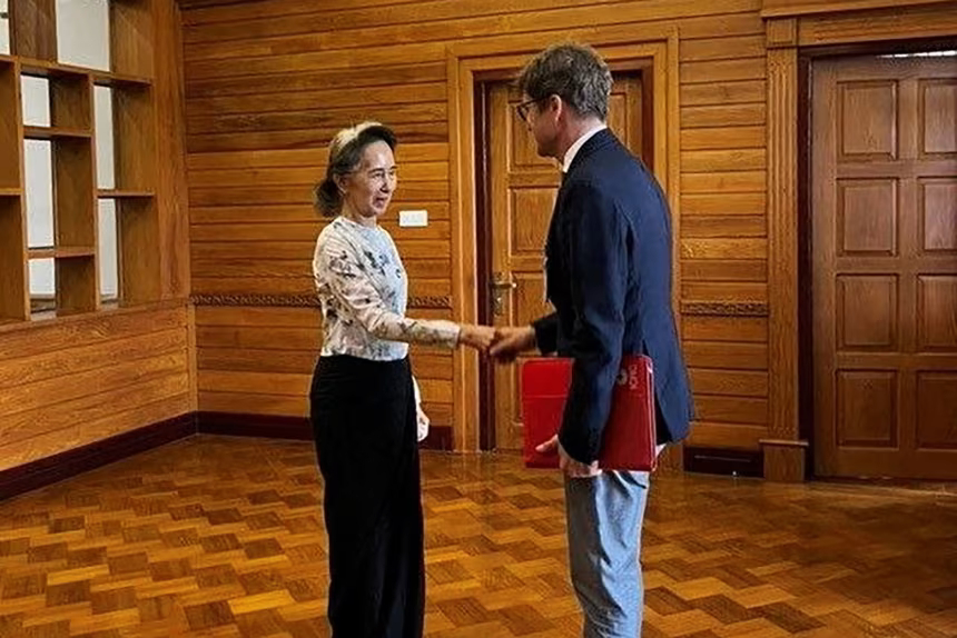 Aung San Suu Kyi meets Red Cross official, military-backed government says, after proof of life campaign