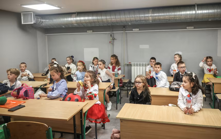 Children go underground as Ukraine starts new school year under constant Russian fire